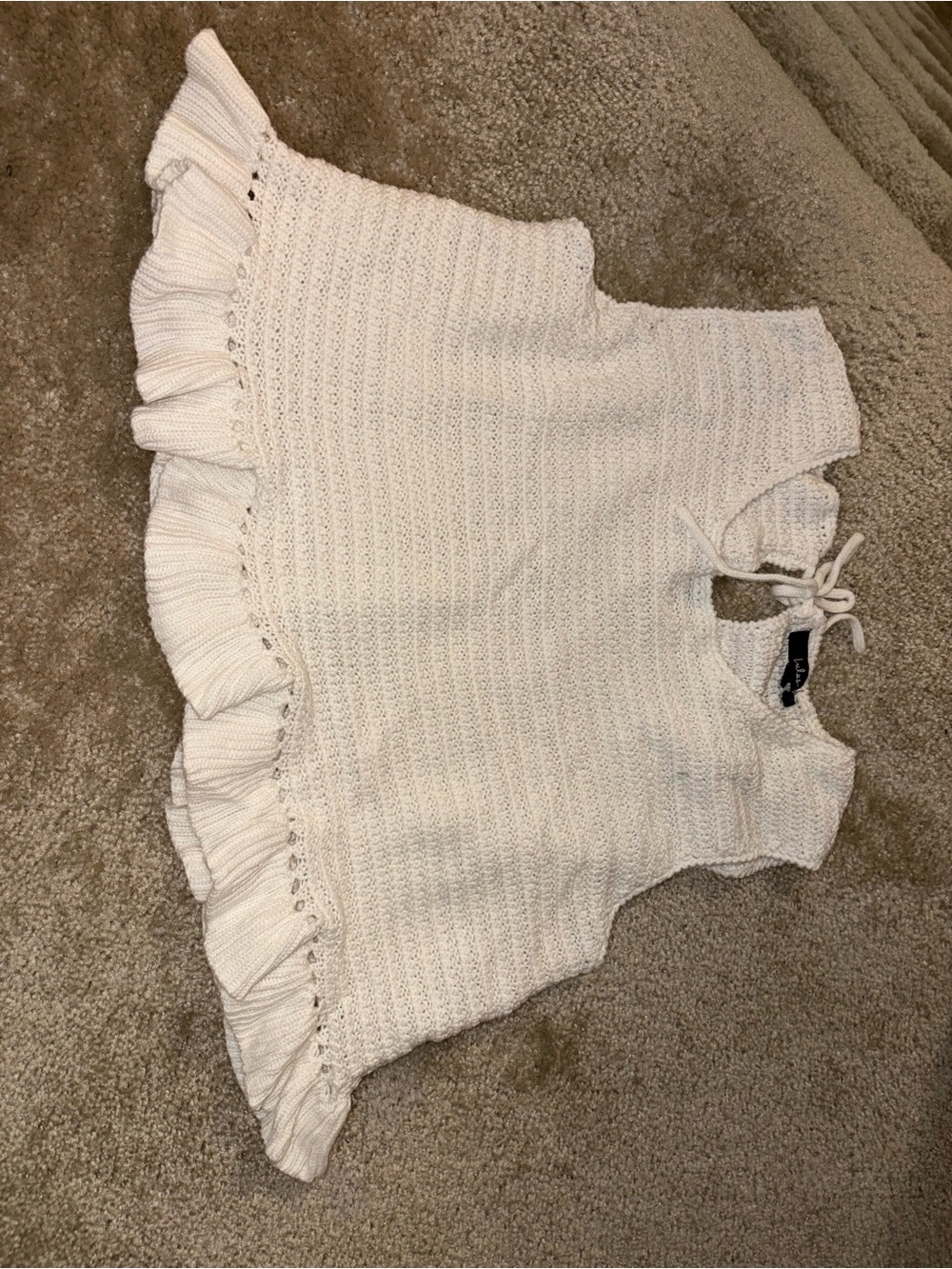 Lulu's Cream Ruffle Tie-Shoulder Knit Top